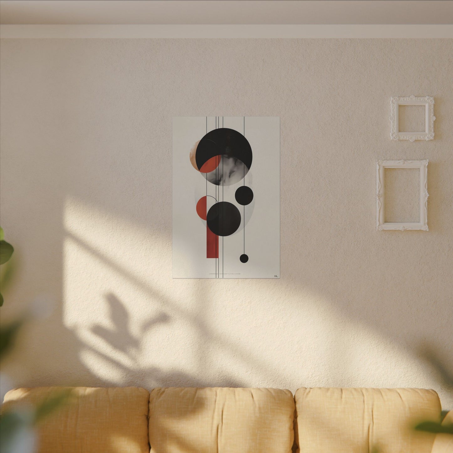Modern Abstract Geometric Canvas Print: Black, Terracotta & Red Circles