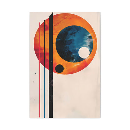 Abstract Geometric Canvas Art – Modern Retro Planet Print, Matte Stretched Canvas