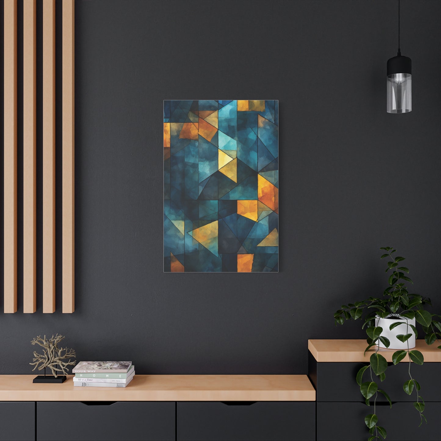 Midnight Mosaic” — Blue & Gold Abstract Print