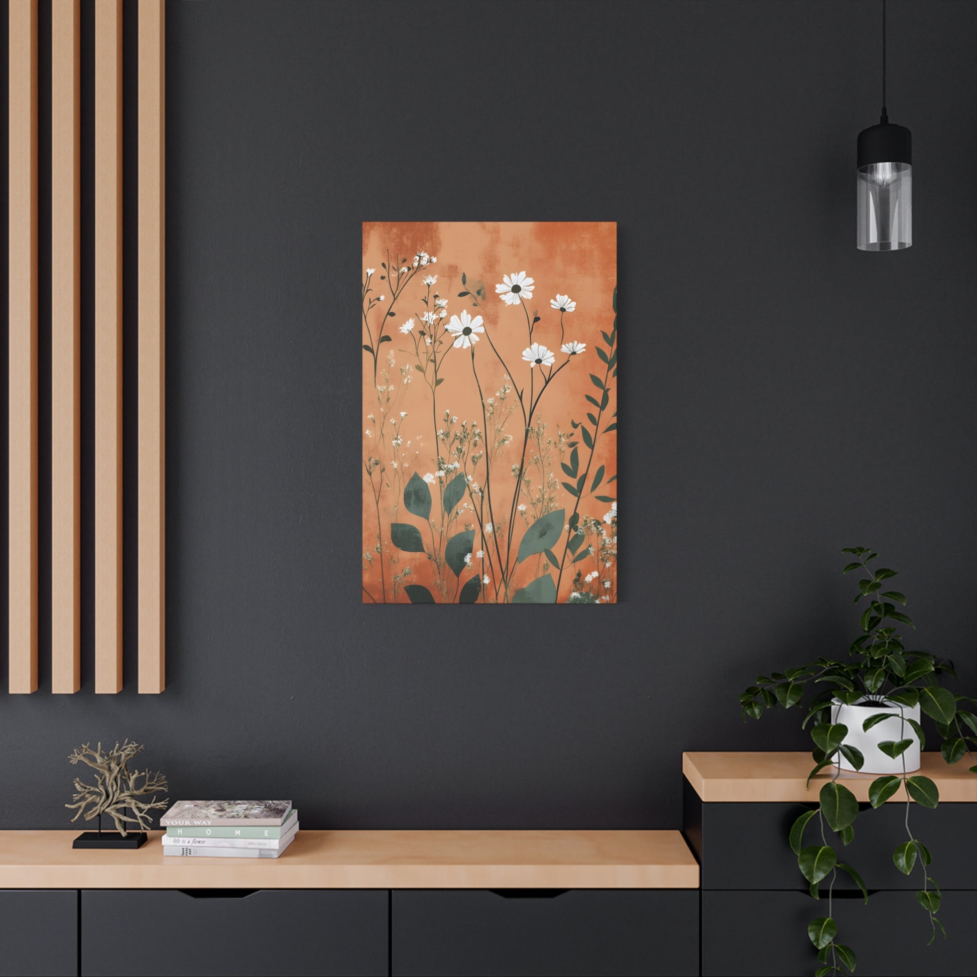Daisy Meadow Matte Canvas Wall Art — Orange Botanical Stretched Canvas