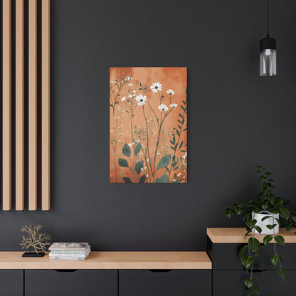 Daisy Meadow Matte Canvas Wall Art — Orange Botanical Stretched Canvas