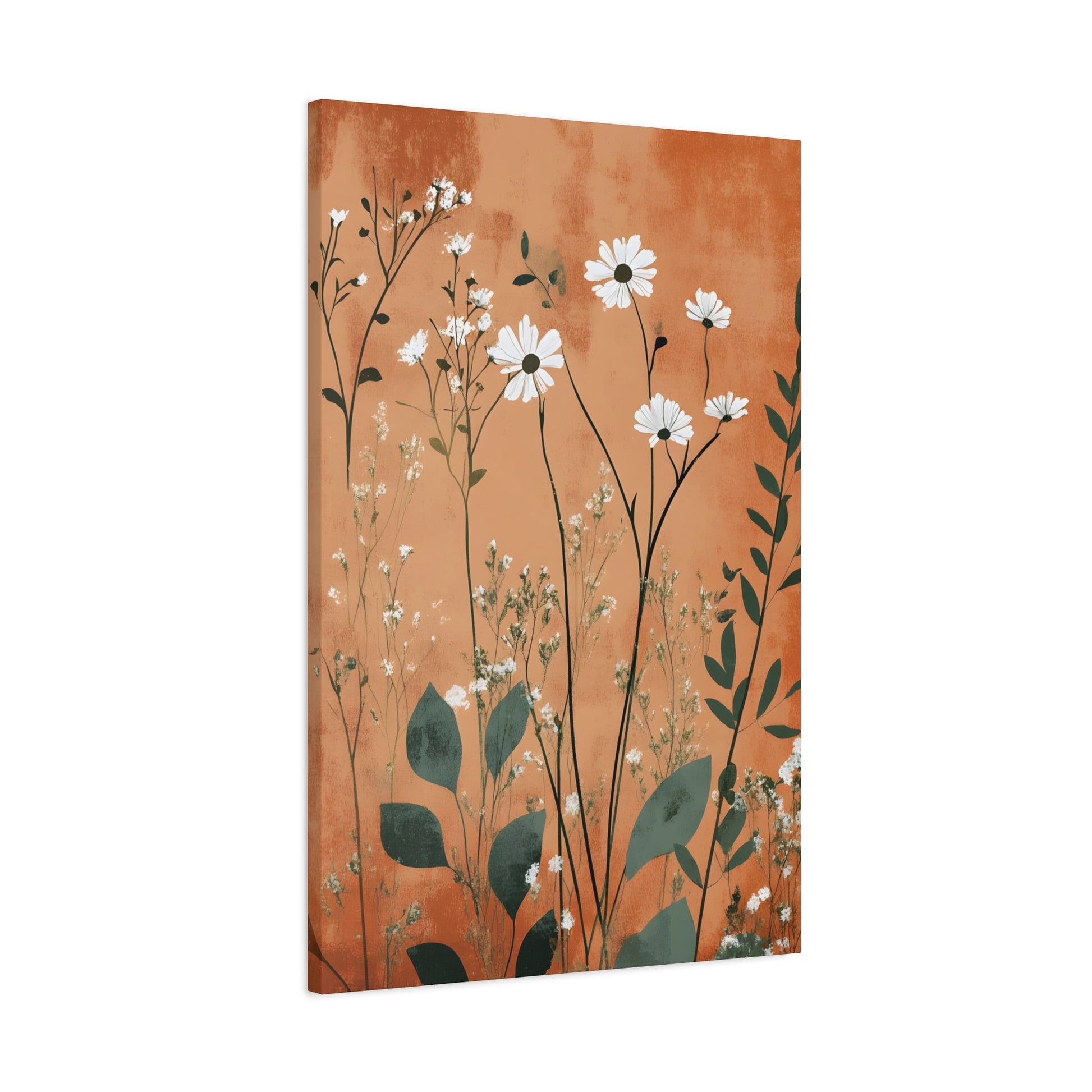 Daisy Meadow Matte Canvas Wall Art — Orange Botanical Stretched Canvas