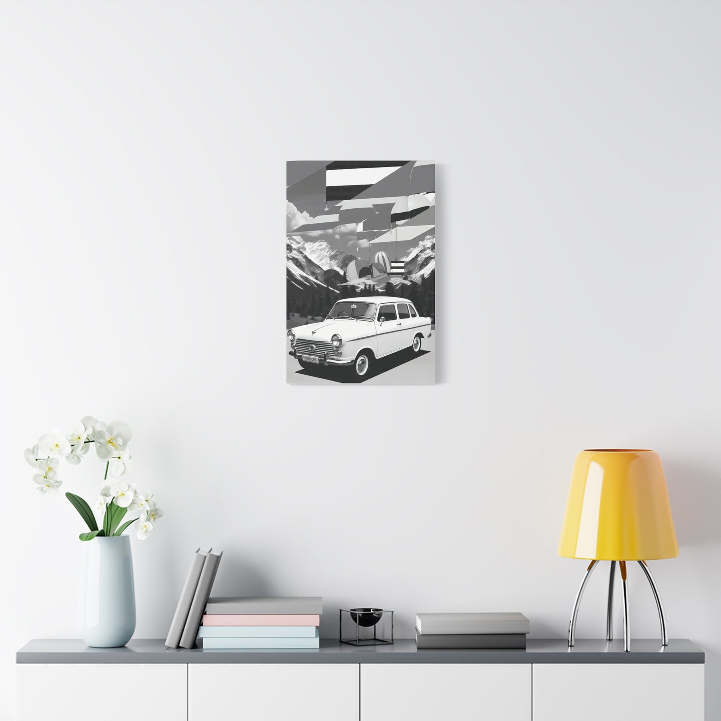 Black and White Vintage Car Canvas Art Print