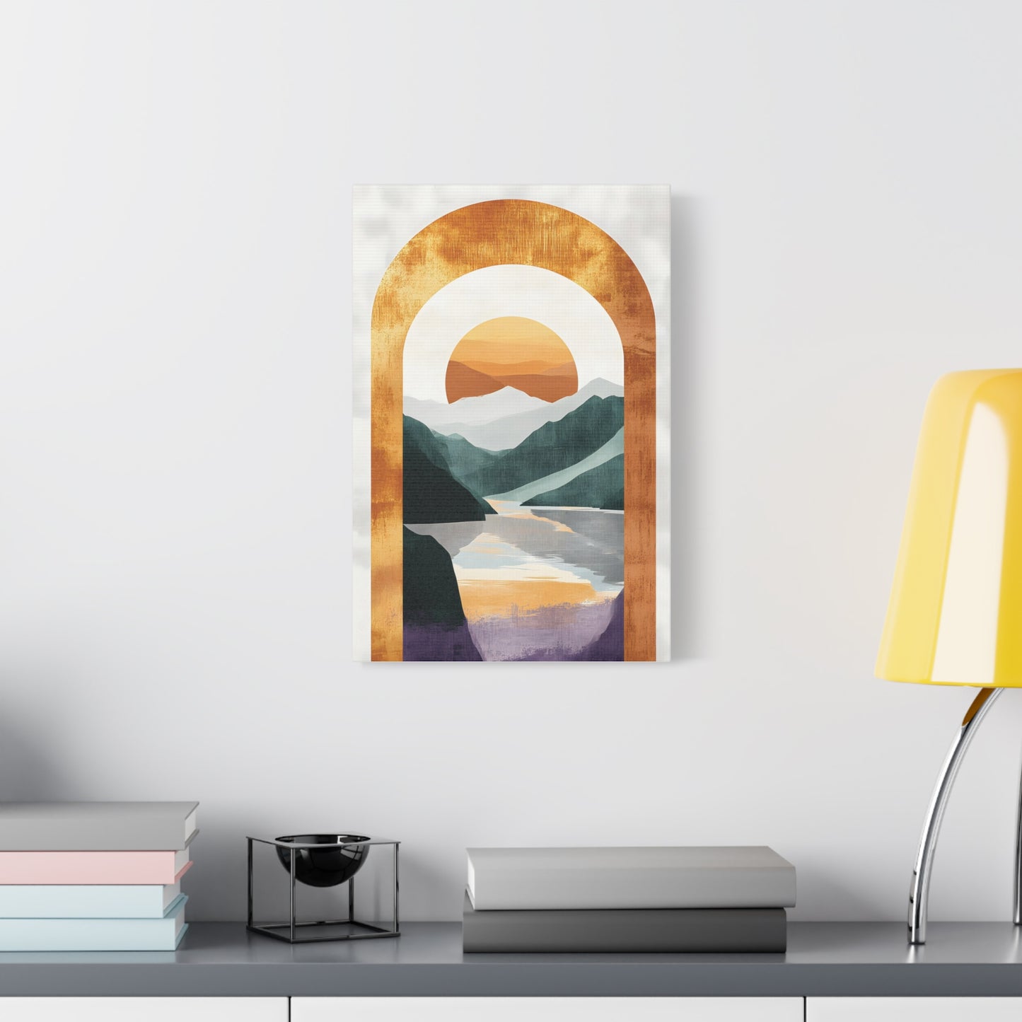 Sunset Arch Landscape Canvas Print — Abstract Mountain Lake Wall Art