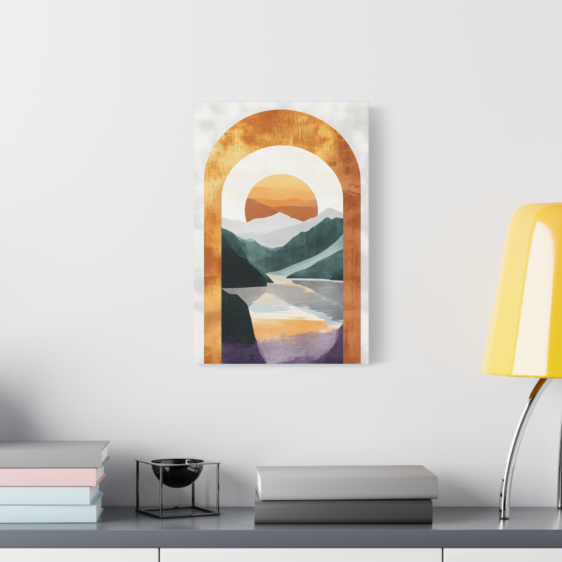 Sunset Arch Landscape Canvas Print — Abstract Mountain Lake Wall Art