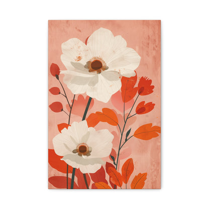 Bold Botanical Wall Art with White Flowers, Home Decor