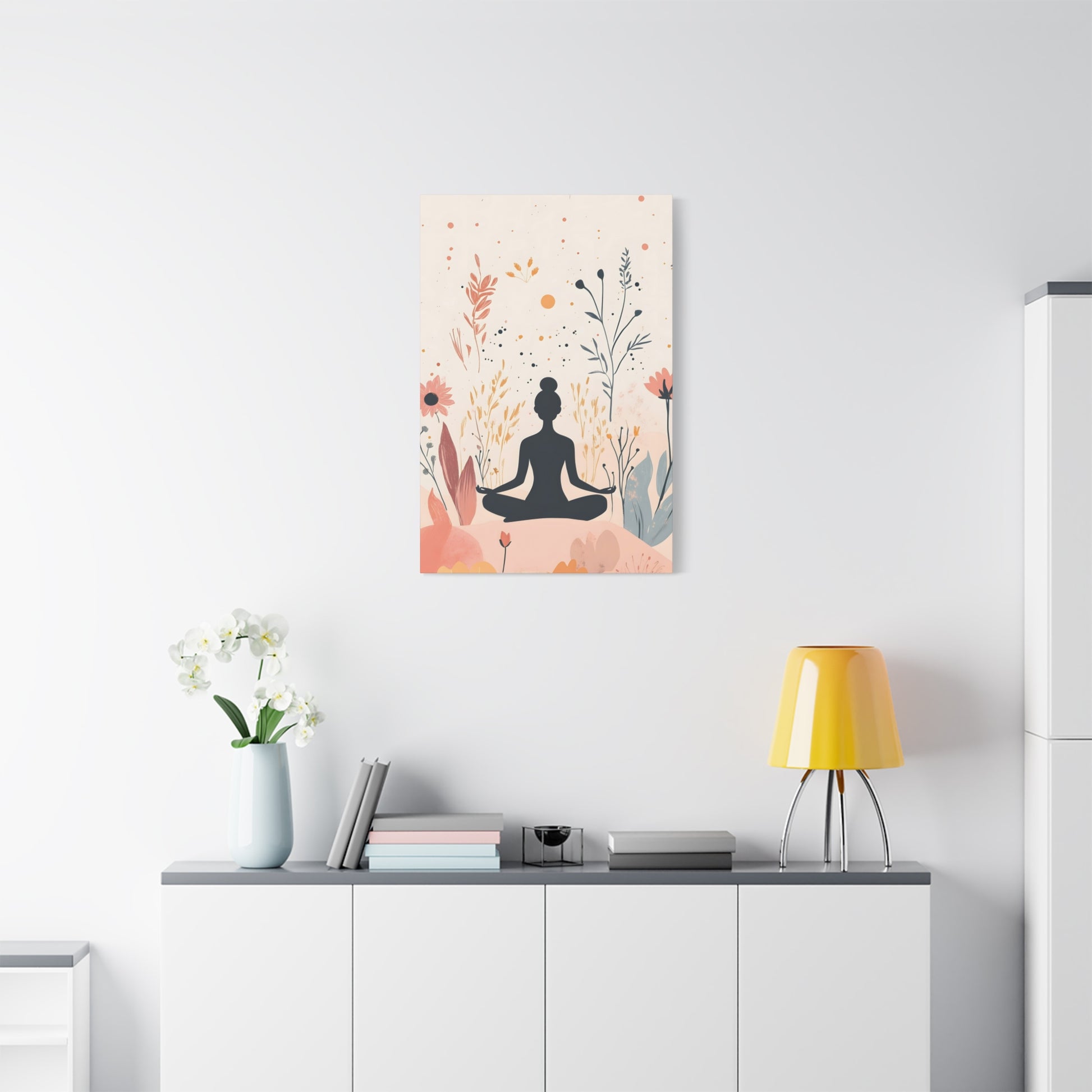 Meditation Silhouette Canvas Art – Boho Floral Yoga Wall Decor