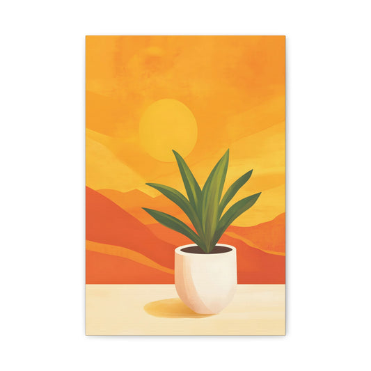 Minimalist Plant Poster in Warm Sunset Tones