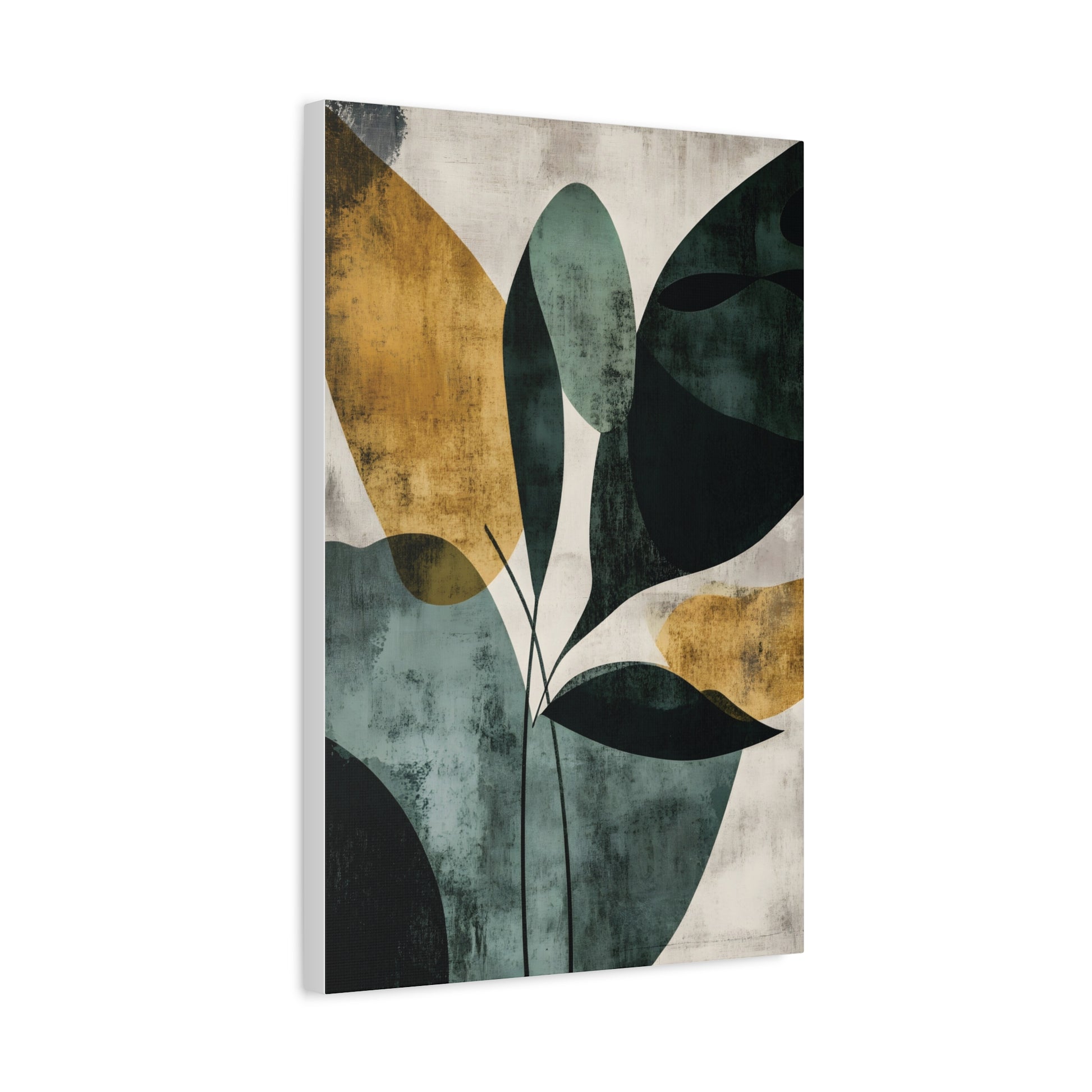 Modern Botanical Abstract Wall Art in Teal and Ochre