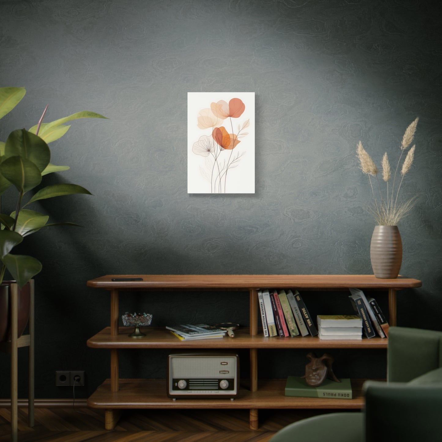 Botanical Bloom Matte Canvas Wall Art — Minimal Orange Floral Stretched Print