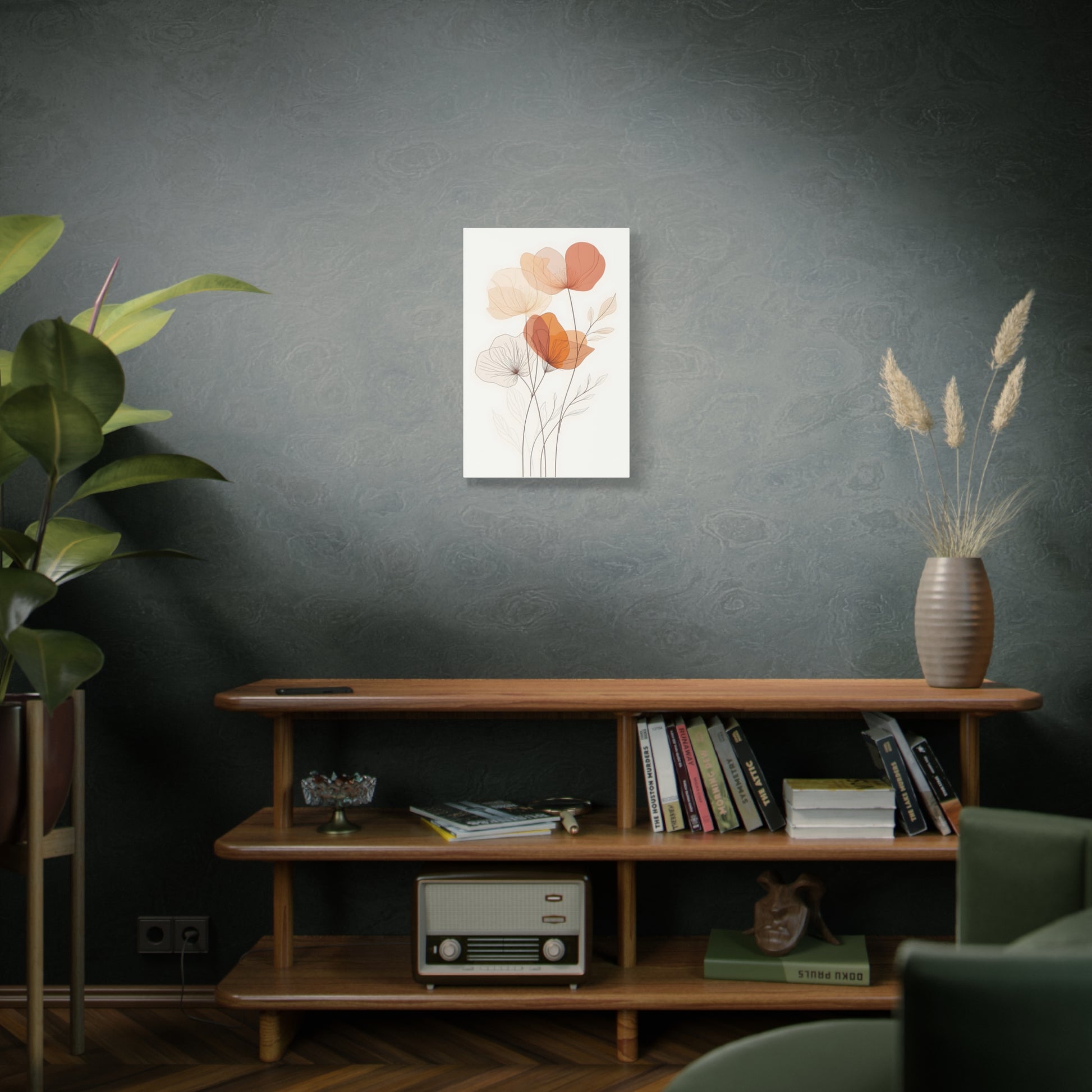 Botanical Bloom Matte Canvas Wall Art — Minimal Orange Floral Stretched Print