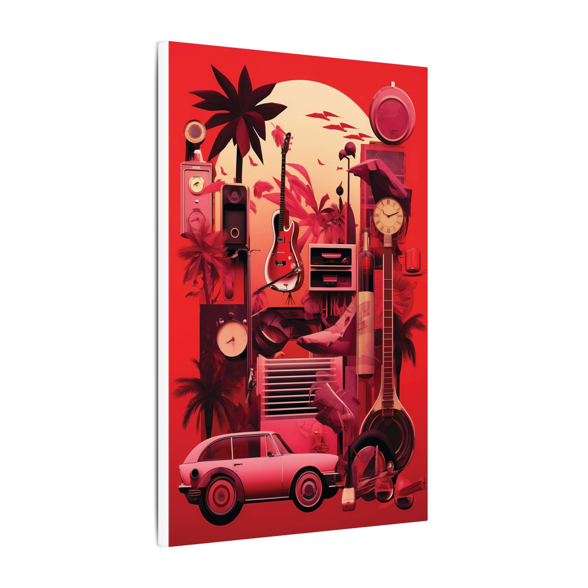 Vibrant Retro Wall Art Canvas - Tropical Vintage Collage