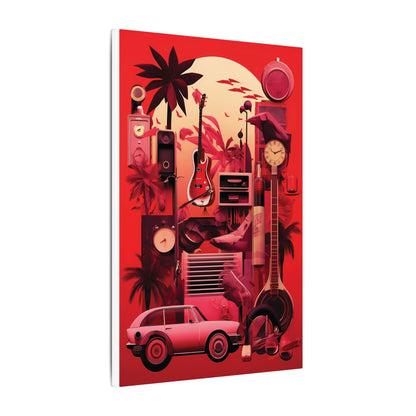 Vibrant Retro Wall Art Canvas - Tropical Vintage Collage