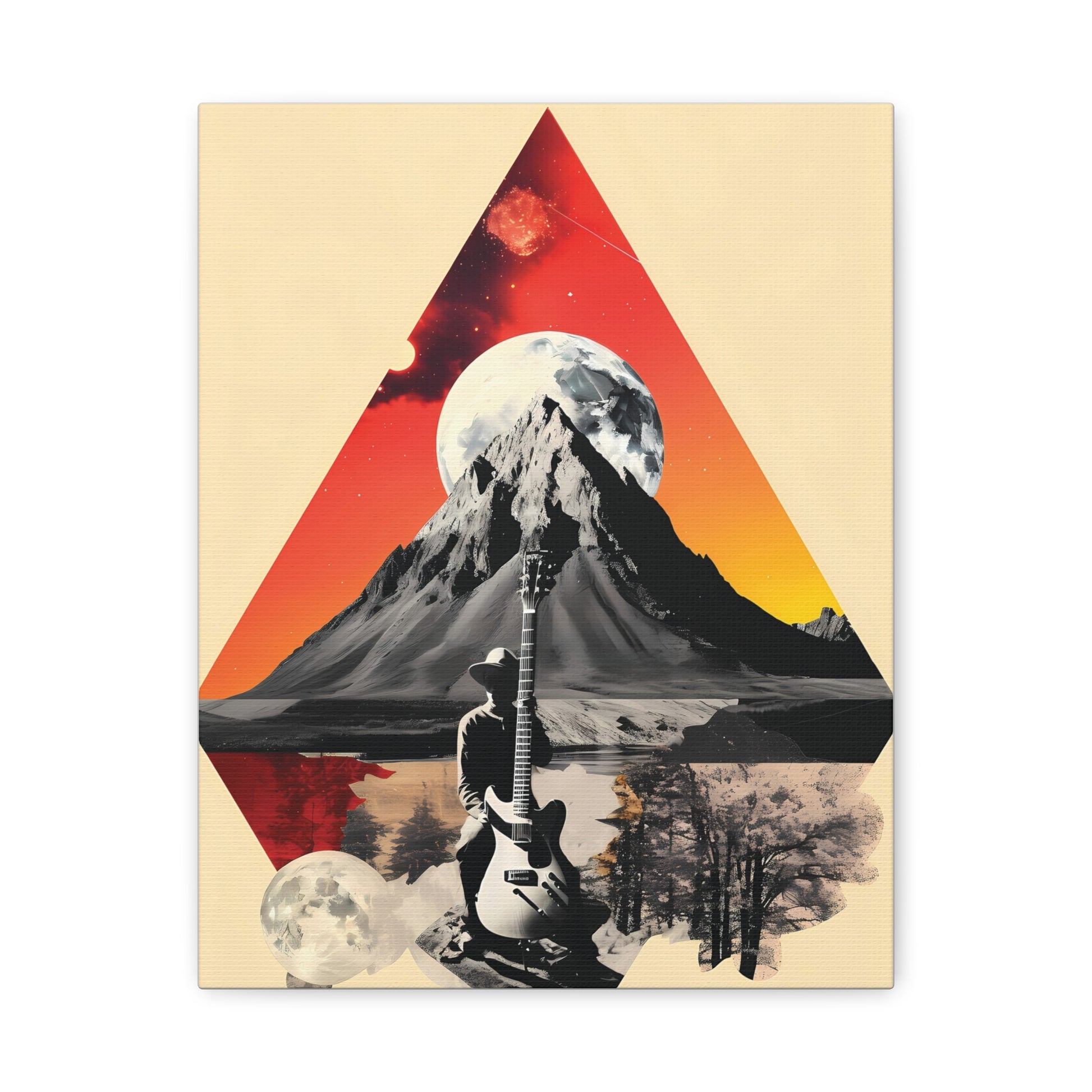 Mountain Guitar Art Canvas Print, Retro Wall Decor