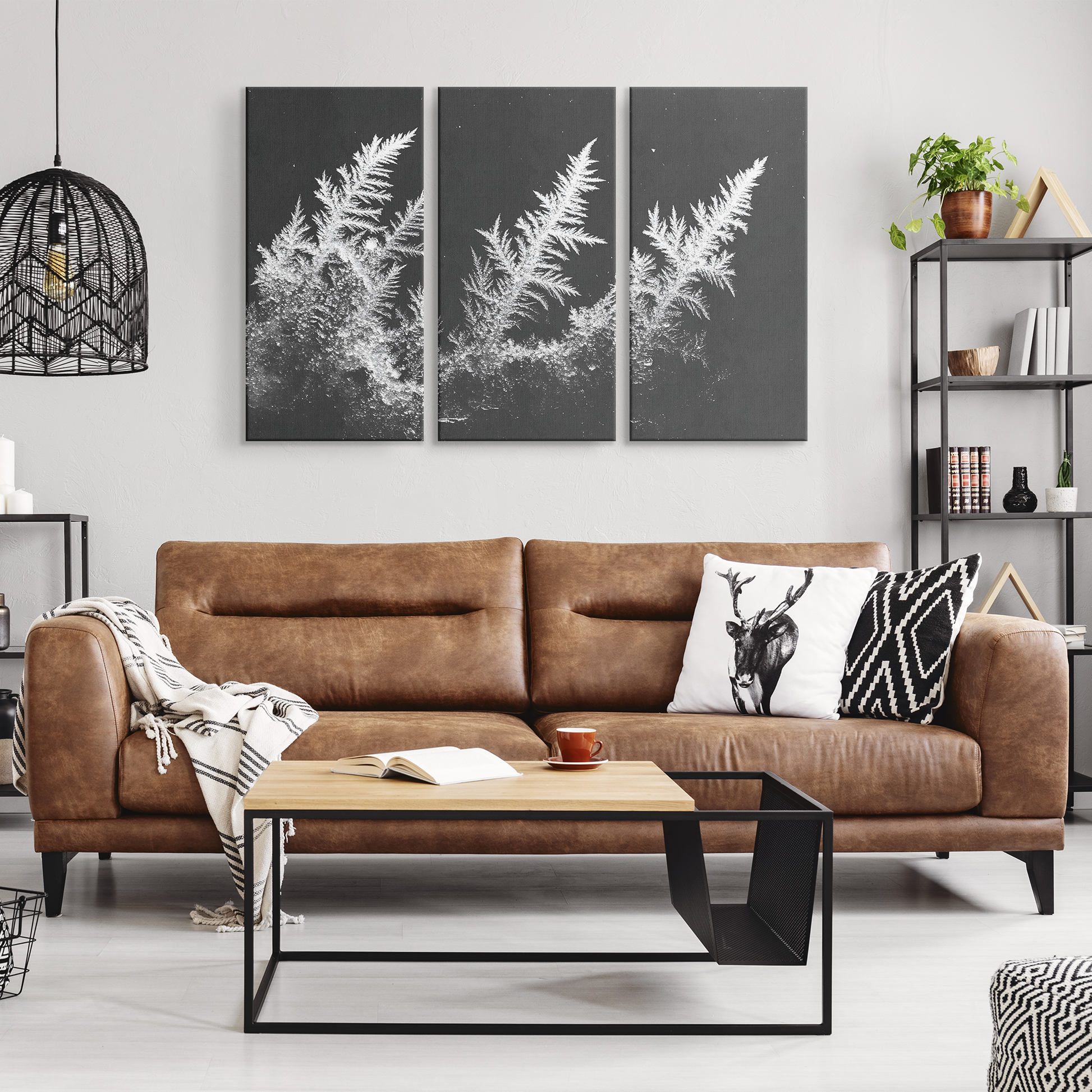 3 Piece Frozen Fern Leaf Canvas Art