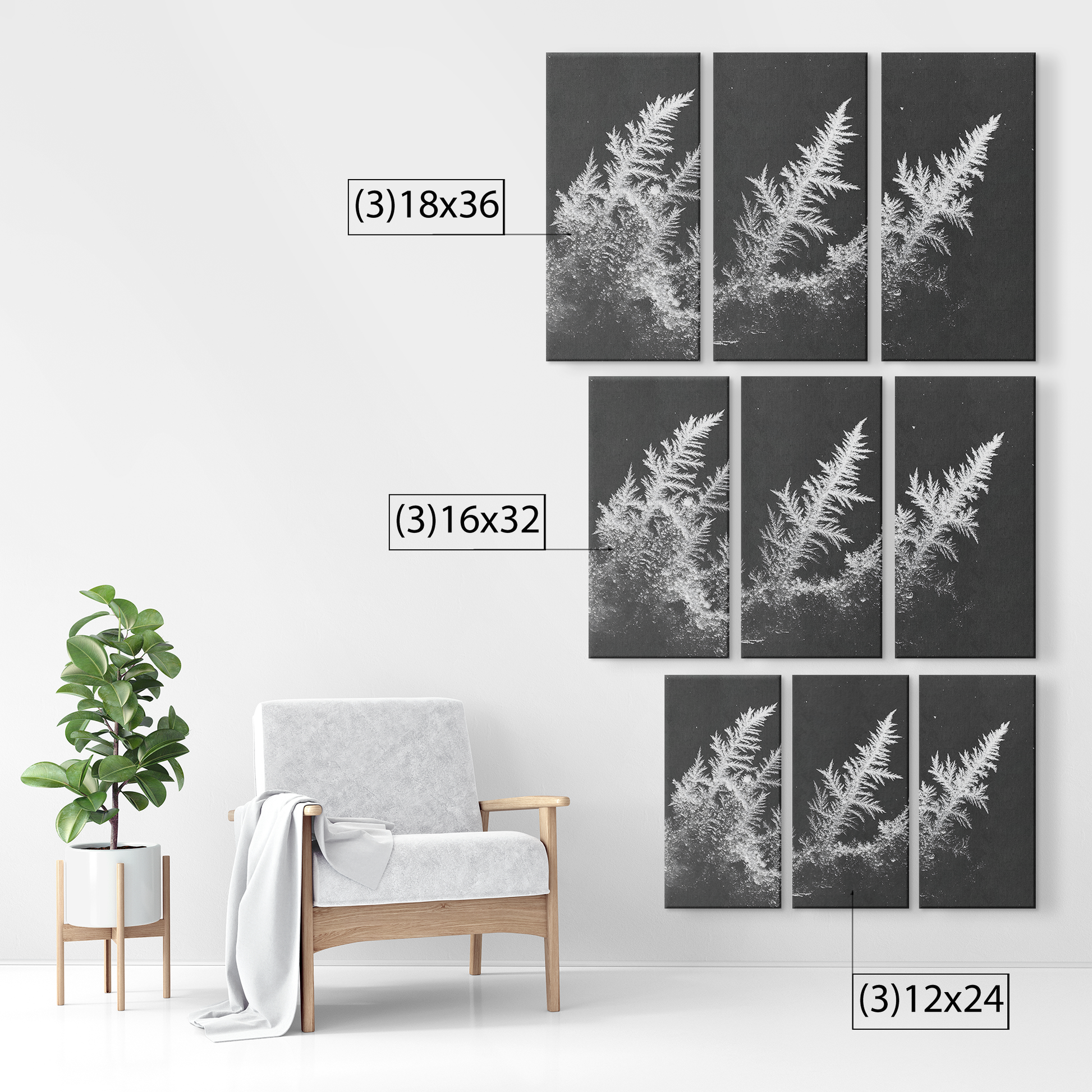 3 Piece Frozen Fern Leaf Canvas Art
