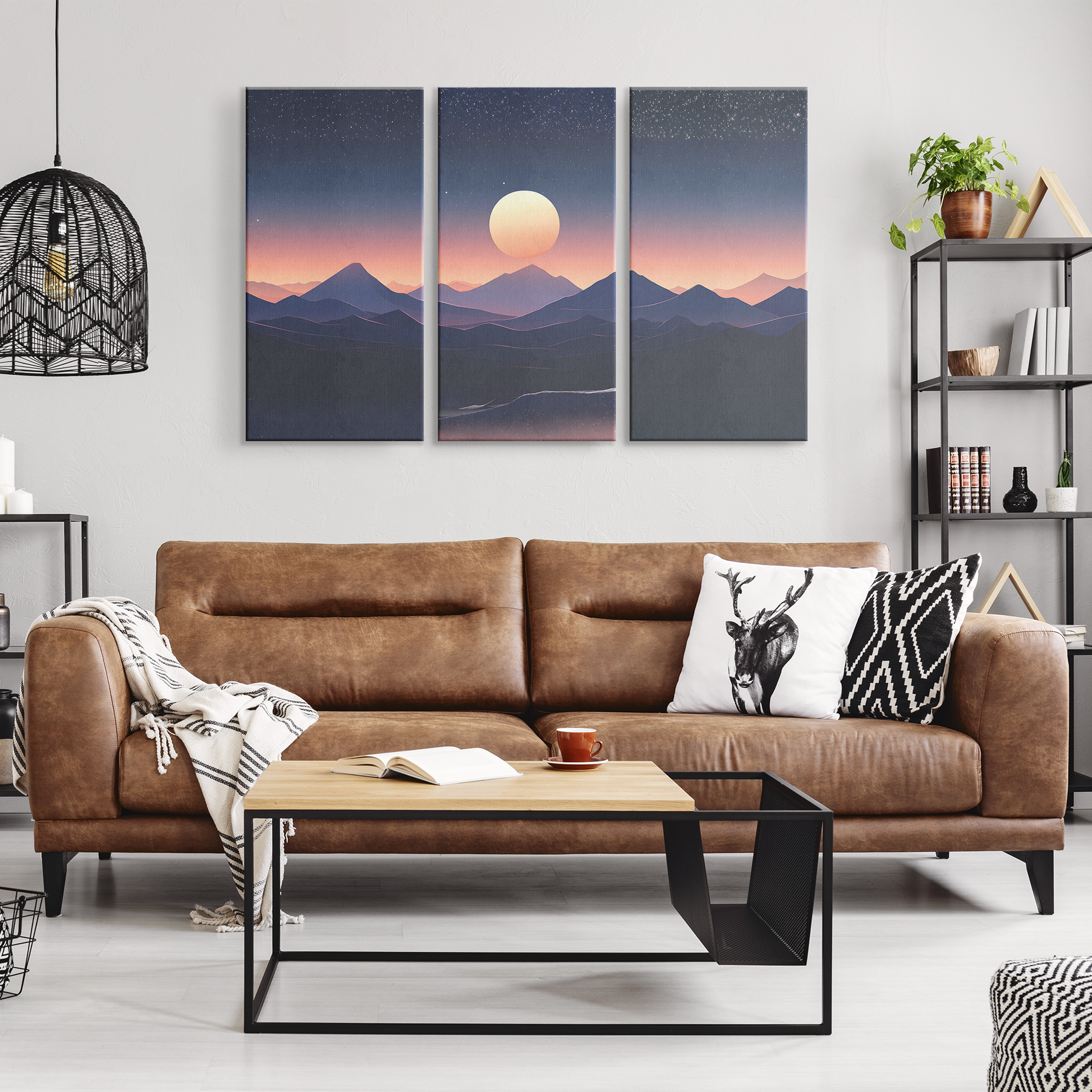 3 Piece Mountain Landscape At Sunset Art