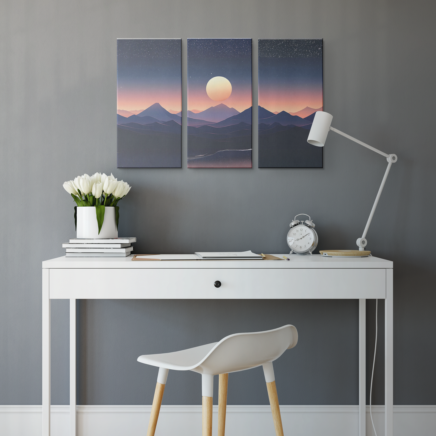 3 Piece Mountain Landscape At Sunset Art