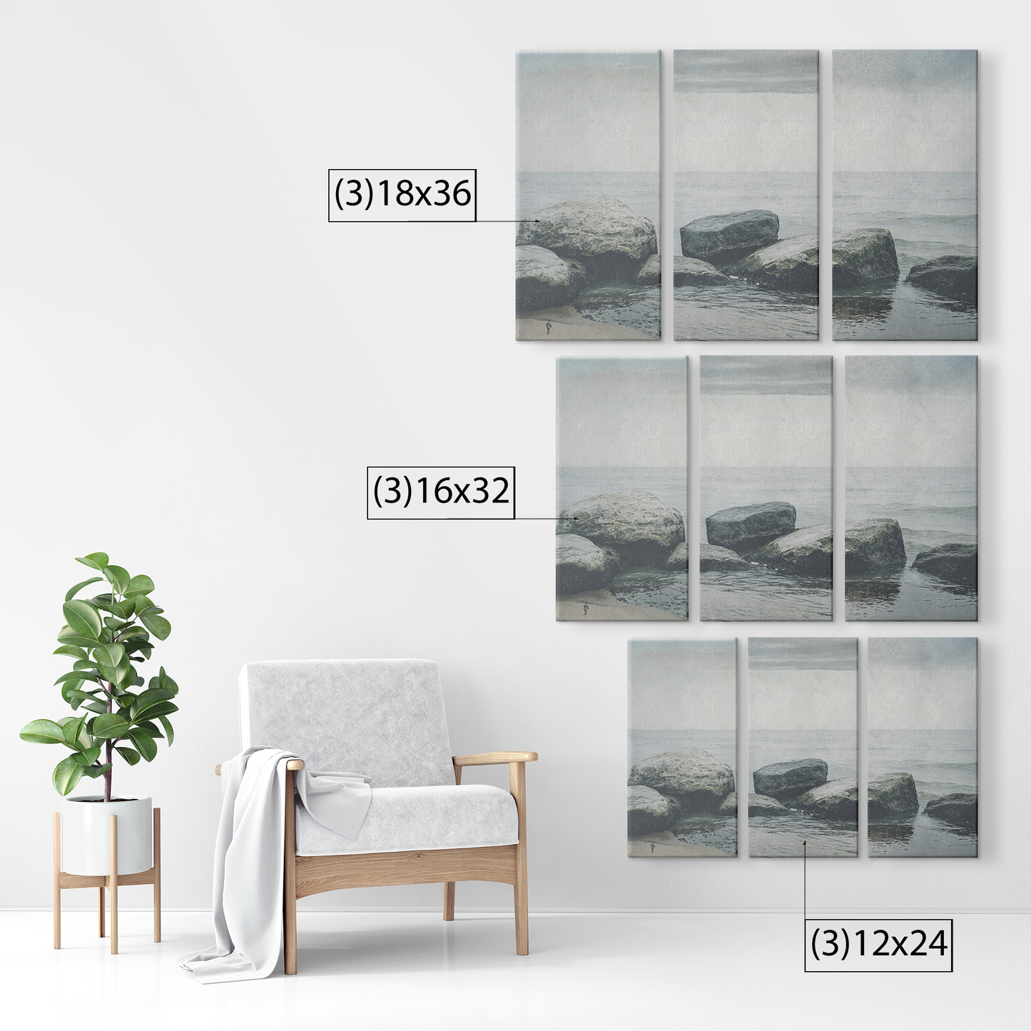 3 Piece Rocky Ocean Wall Art