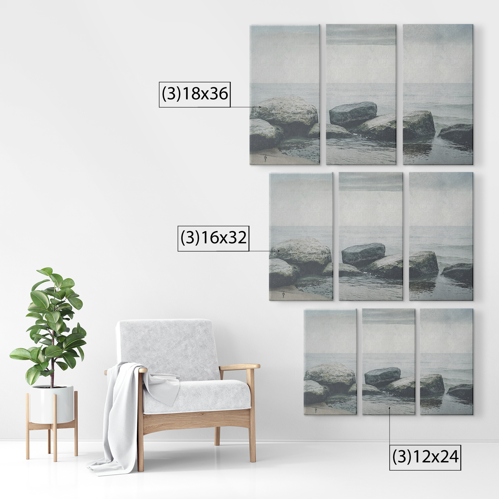 3 Piece Rocky Ocean Wall Art