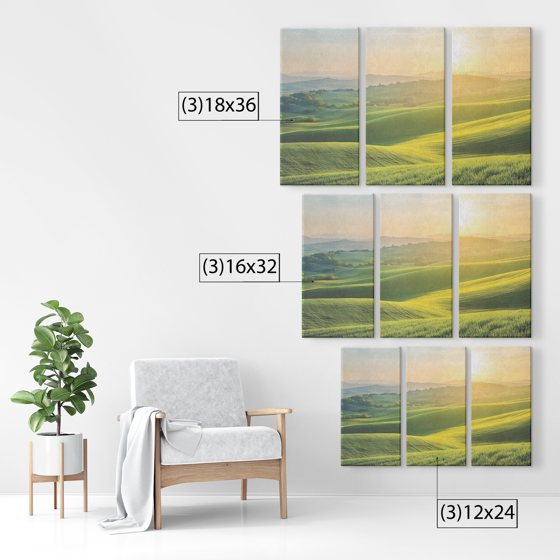 3 Piece Tuscany Hills Sunset Canvas Art