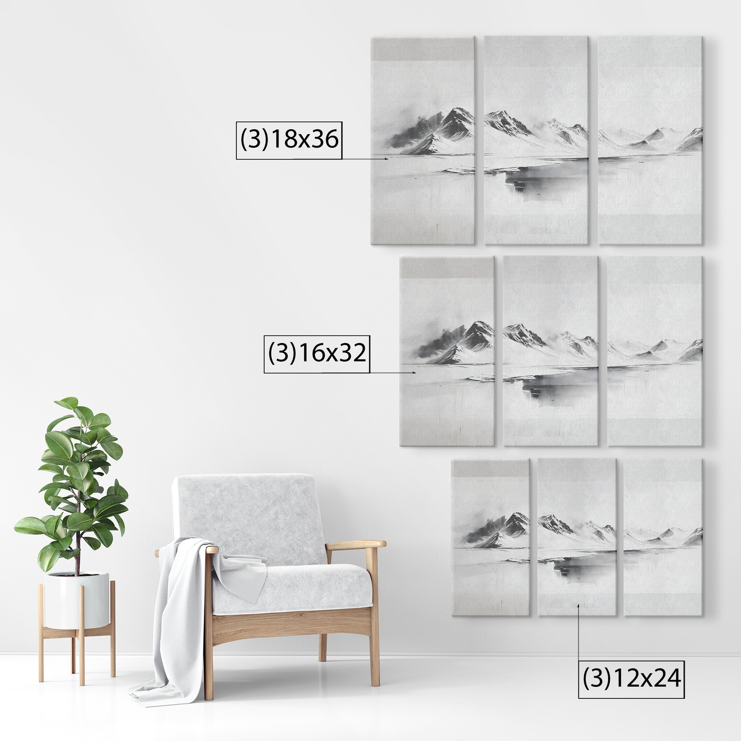 3 Piece snowy mountain Iceland Art