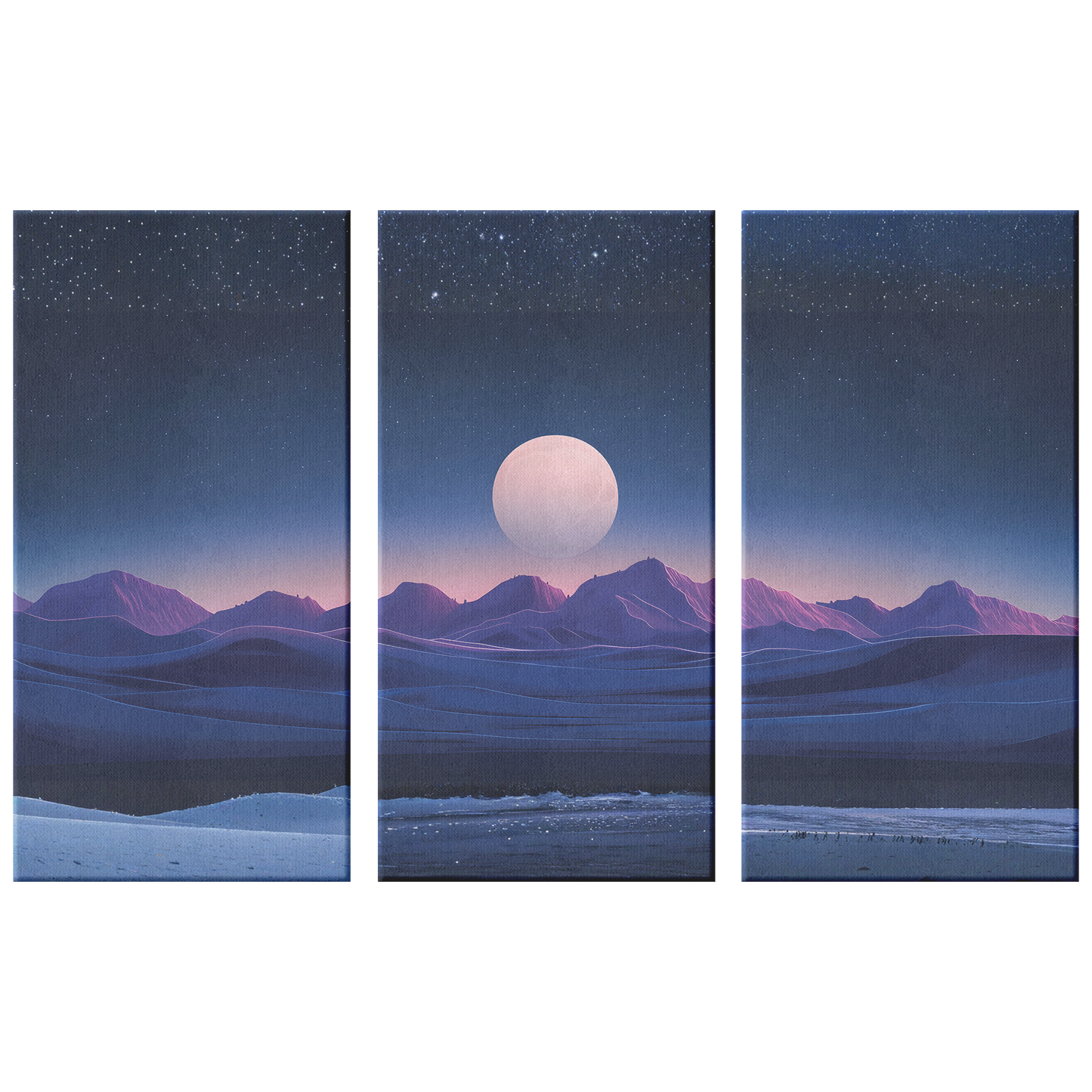 3 piece moonlit landscape Art