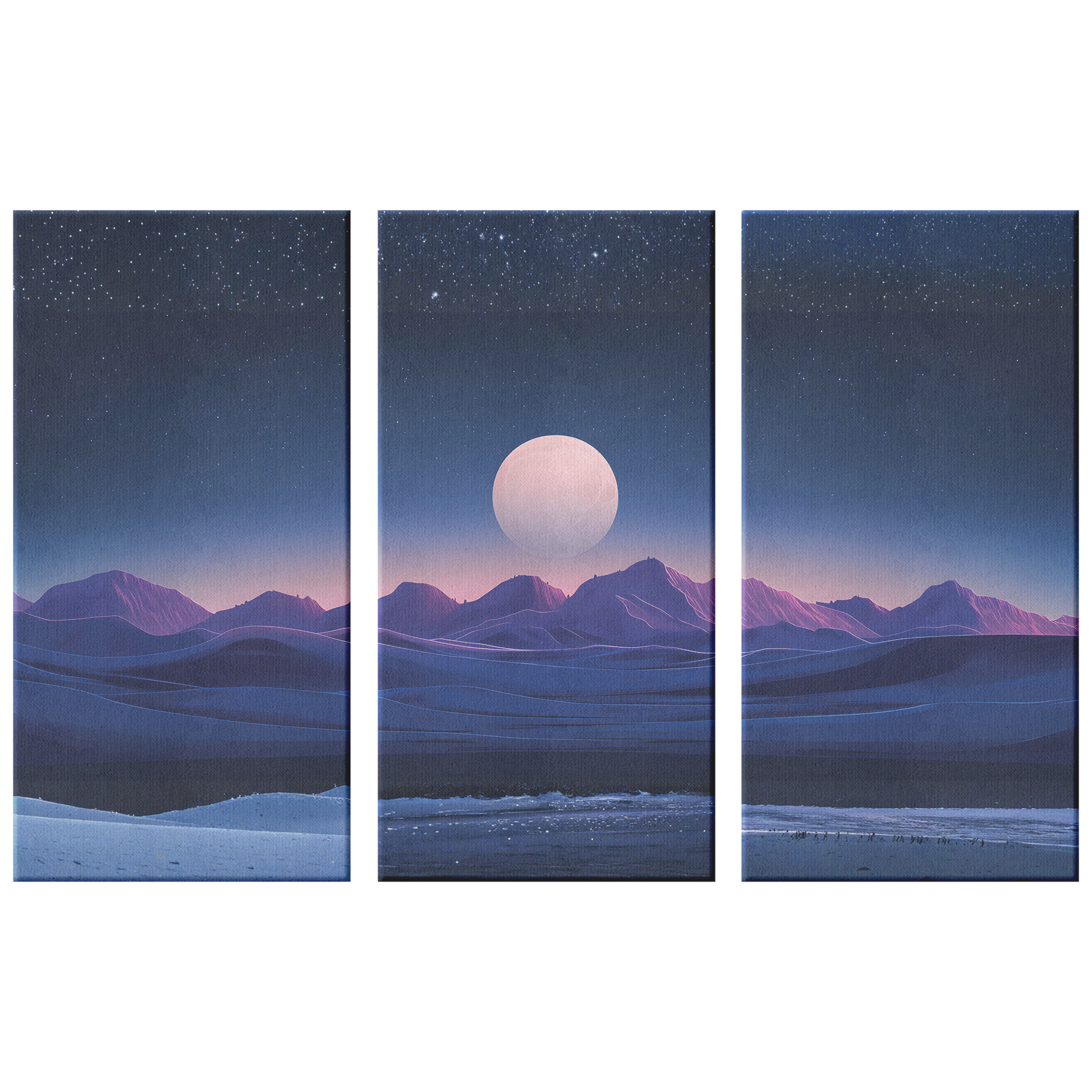 3 piece moonlit landscape Art