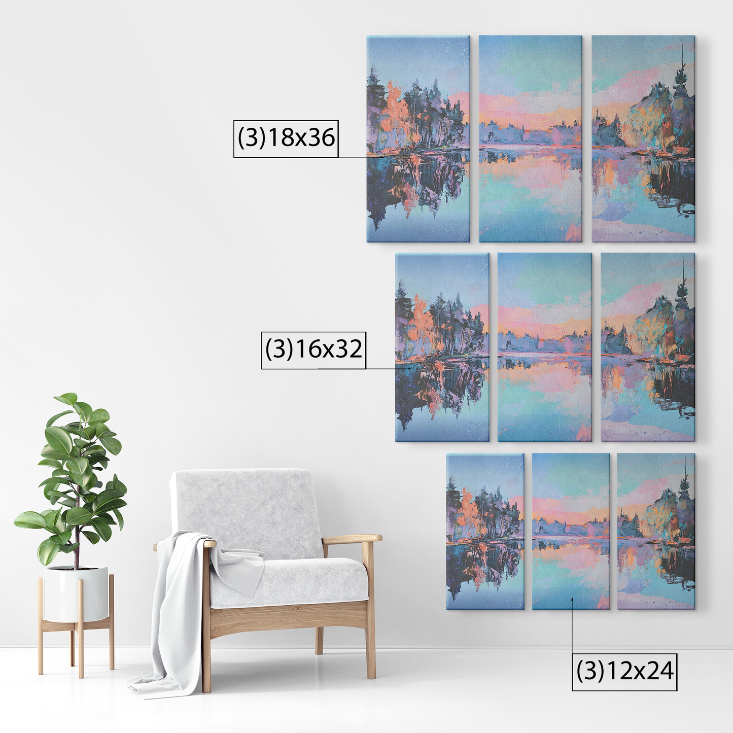 3 pieces Lake art canvas