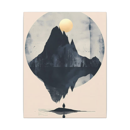 Golden Solstice Canvas Art: Abstract Mountain Reflection