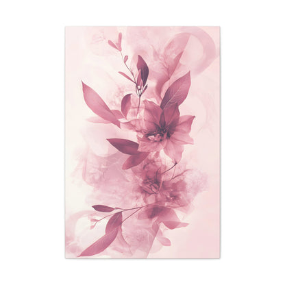 Blush Floral Canvas Wall Art — Pink Botanical Matte Stretched Canvas
