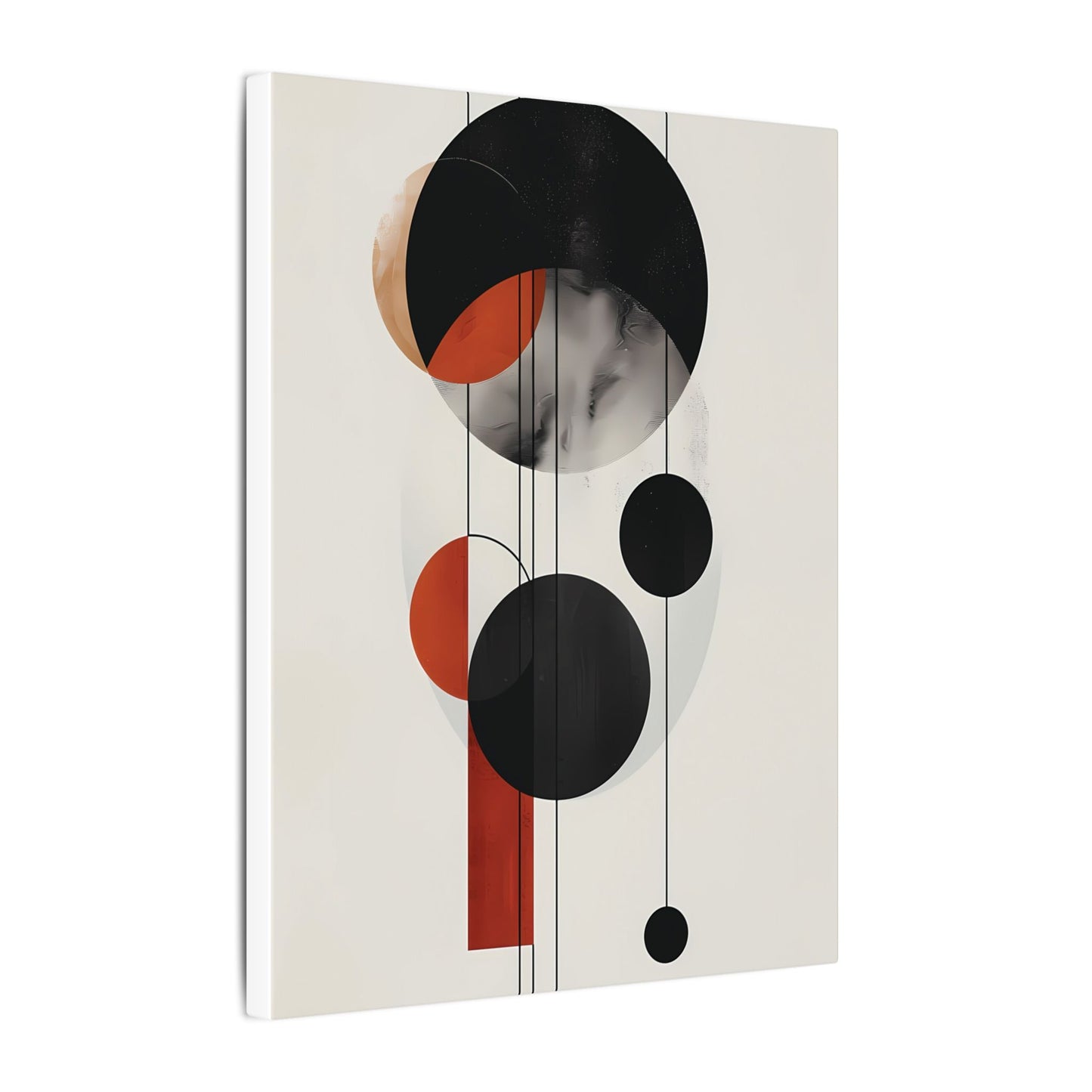 Modern Abstract Geometric Canvas Print: Black, Terracotta & Red Circles