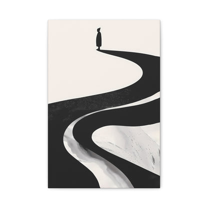 Minimalist Canvas Wall Art — Lone Figure on Winding Path Matte Stretched Canvas