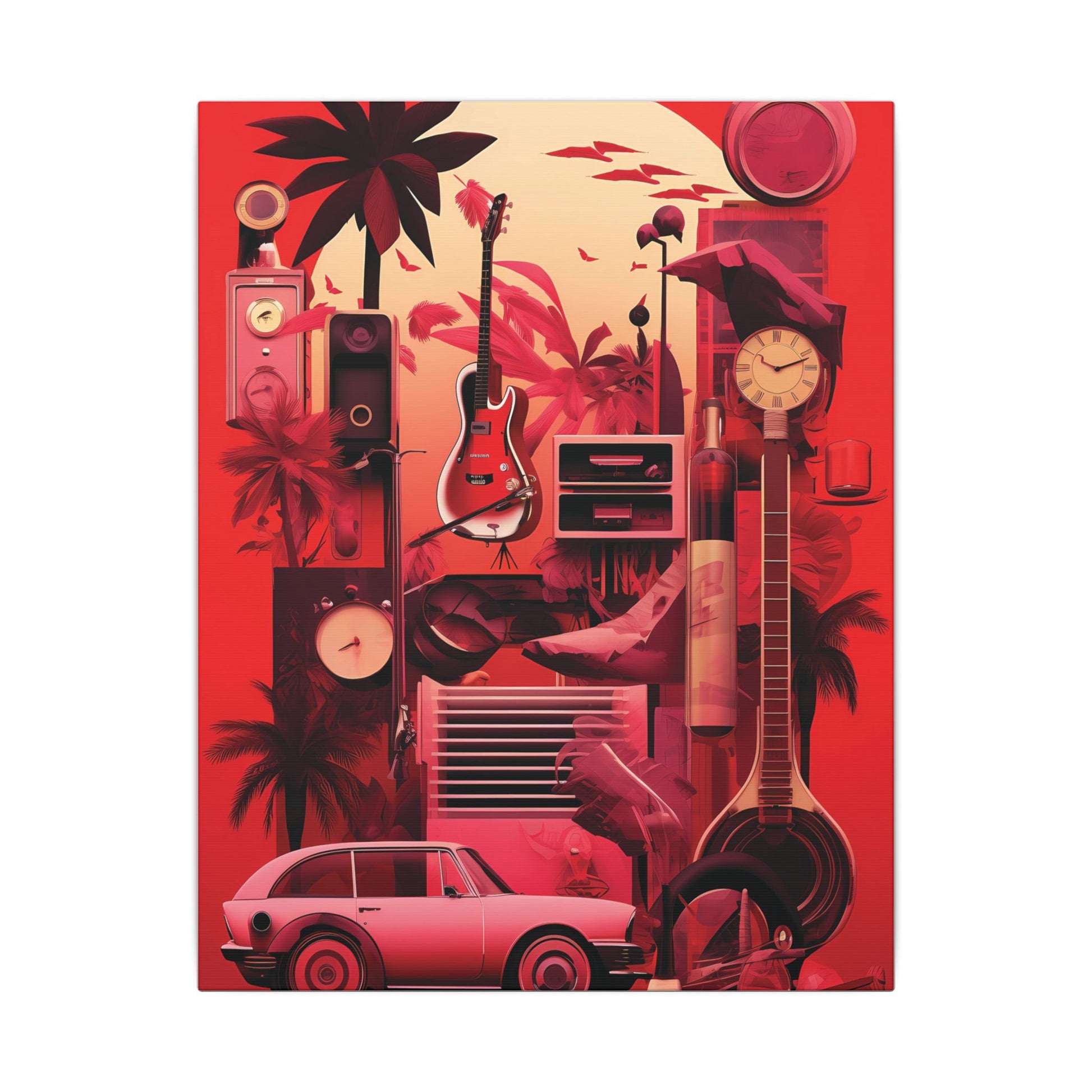 Vibrant Retro Wall Art Canvas - Tropical Vintage Collage