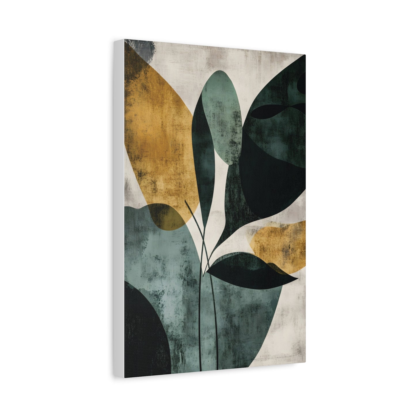 Modern Botanical Abstract Wall Art in Teal and Ochre