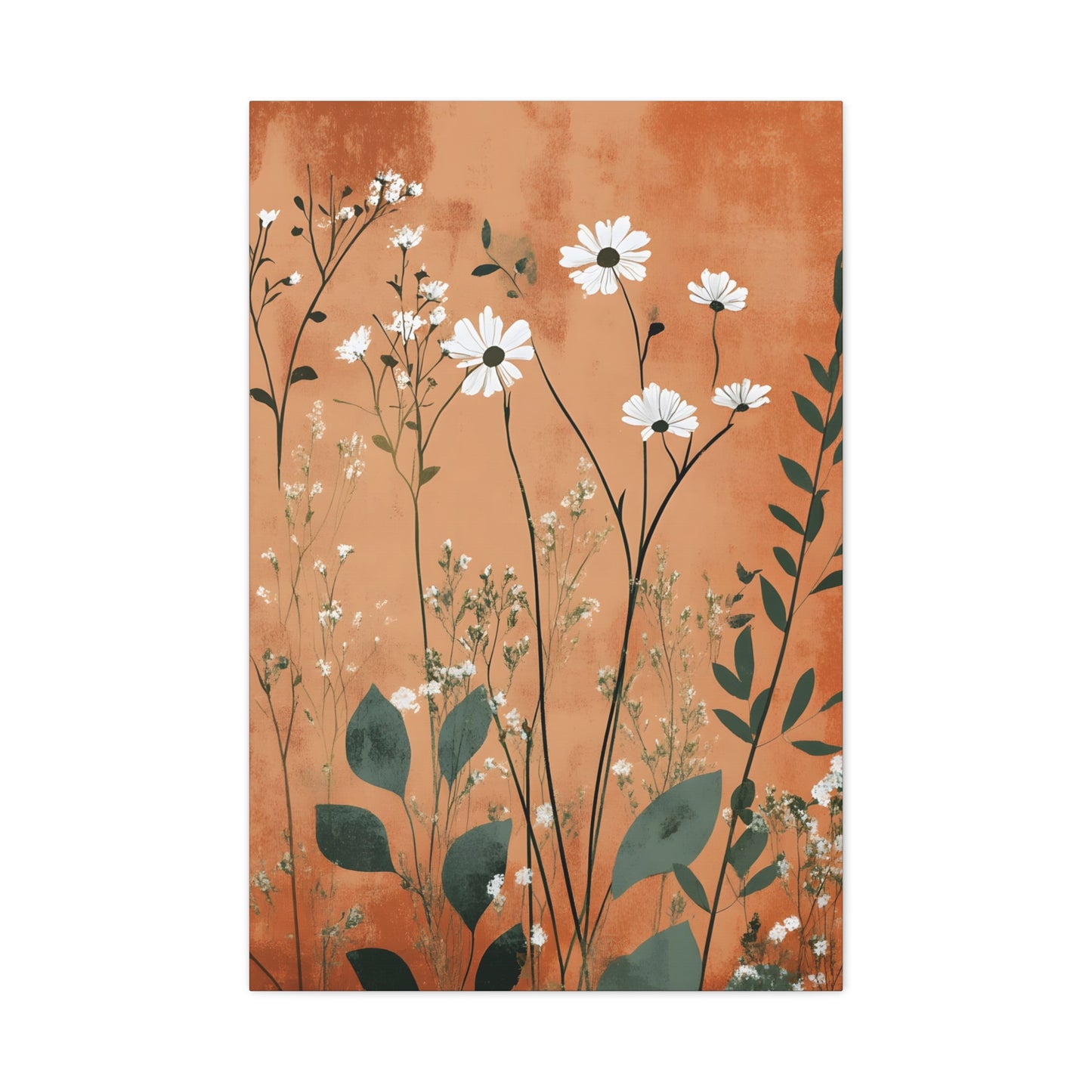 Daisy Meadow Matte Canvas Wall Art — Orange Botanical Stretched Canvas