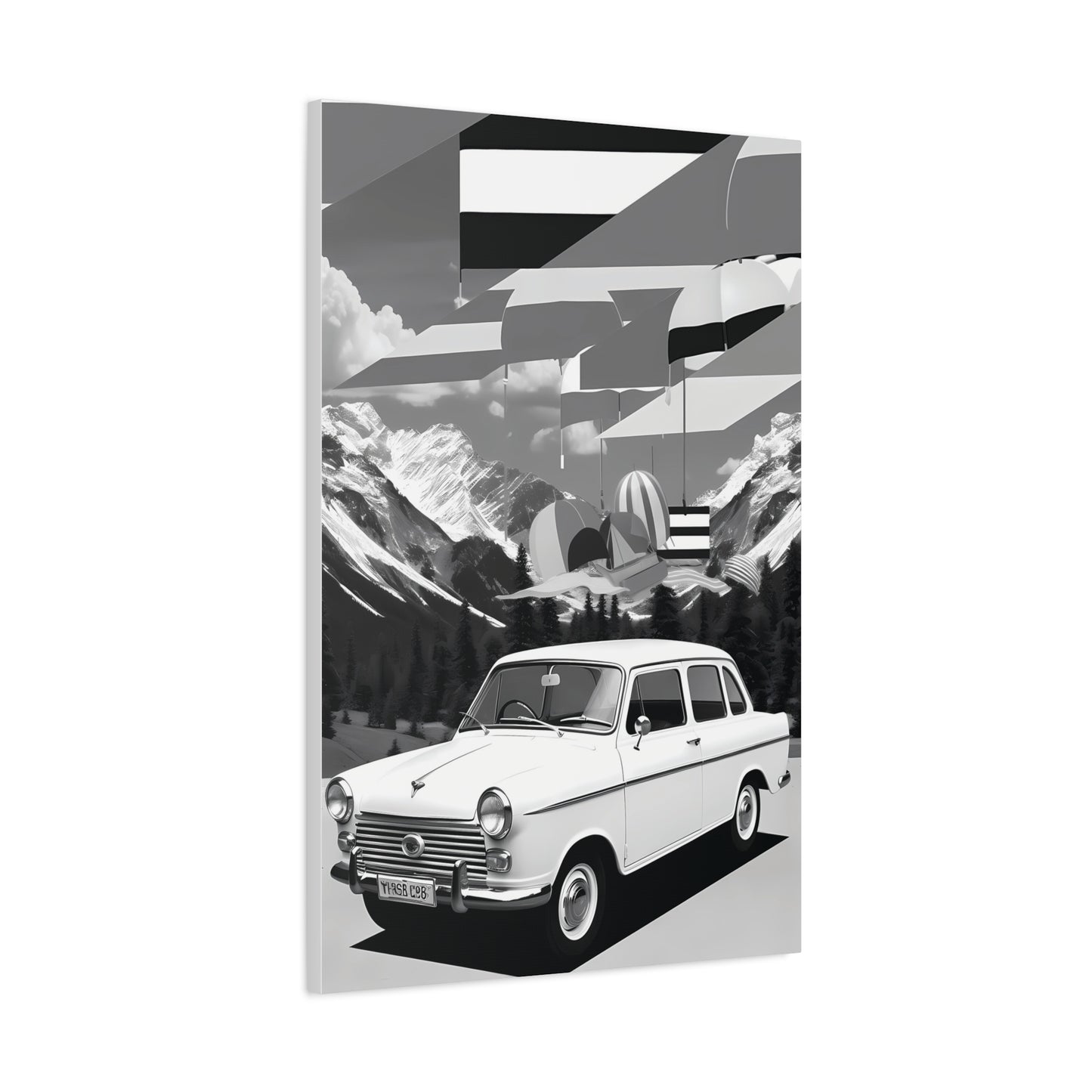 Black and White Vintage Car Canvas Art Print
