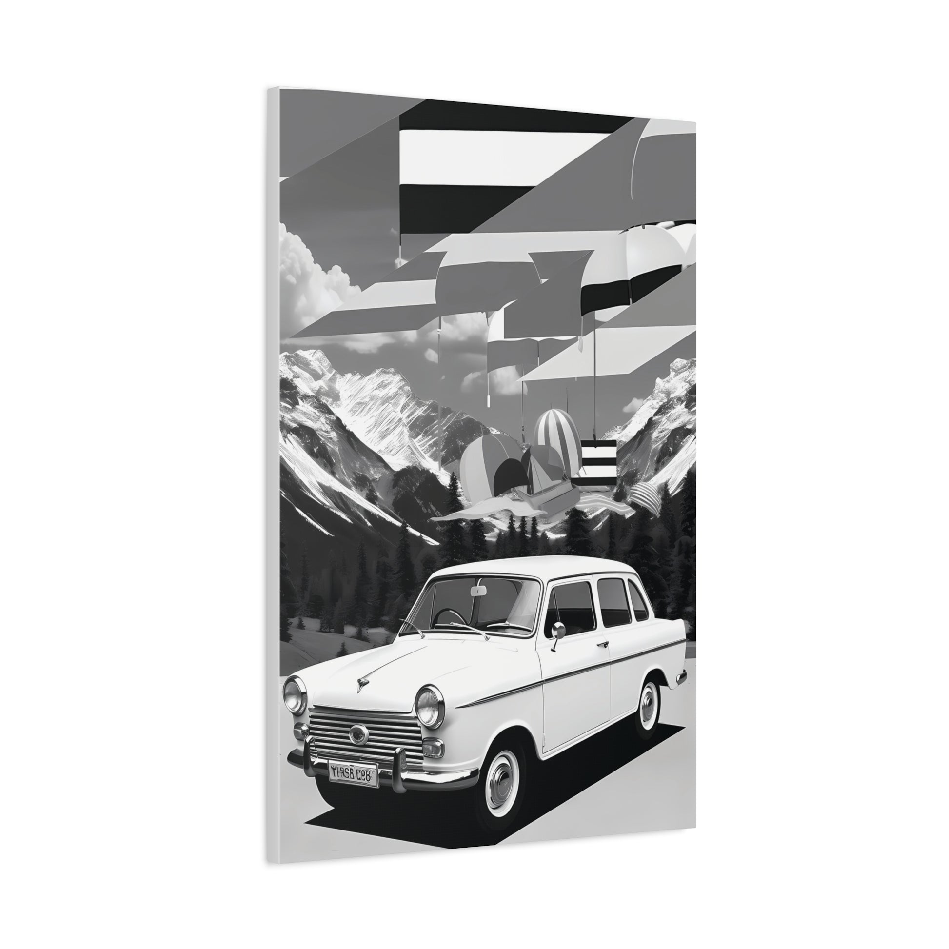 Black and White Vintage Car Canvas Art Print