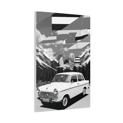 Black and White Vintage Car Canvas Art Print