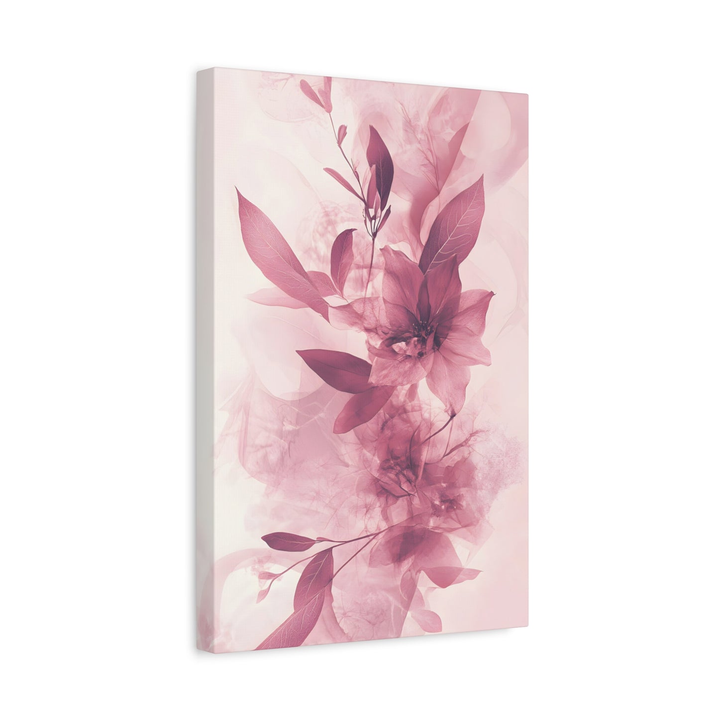 Blush Floral Canvas Wall Art — Pink Botanical Matte Stretched Canvas