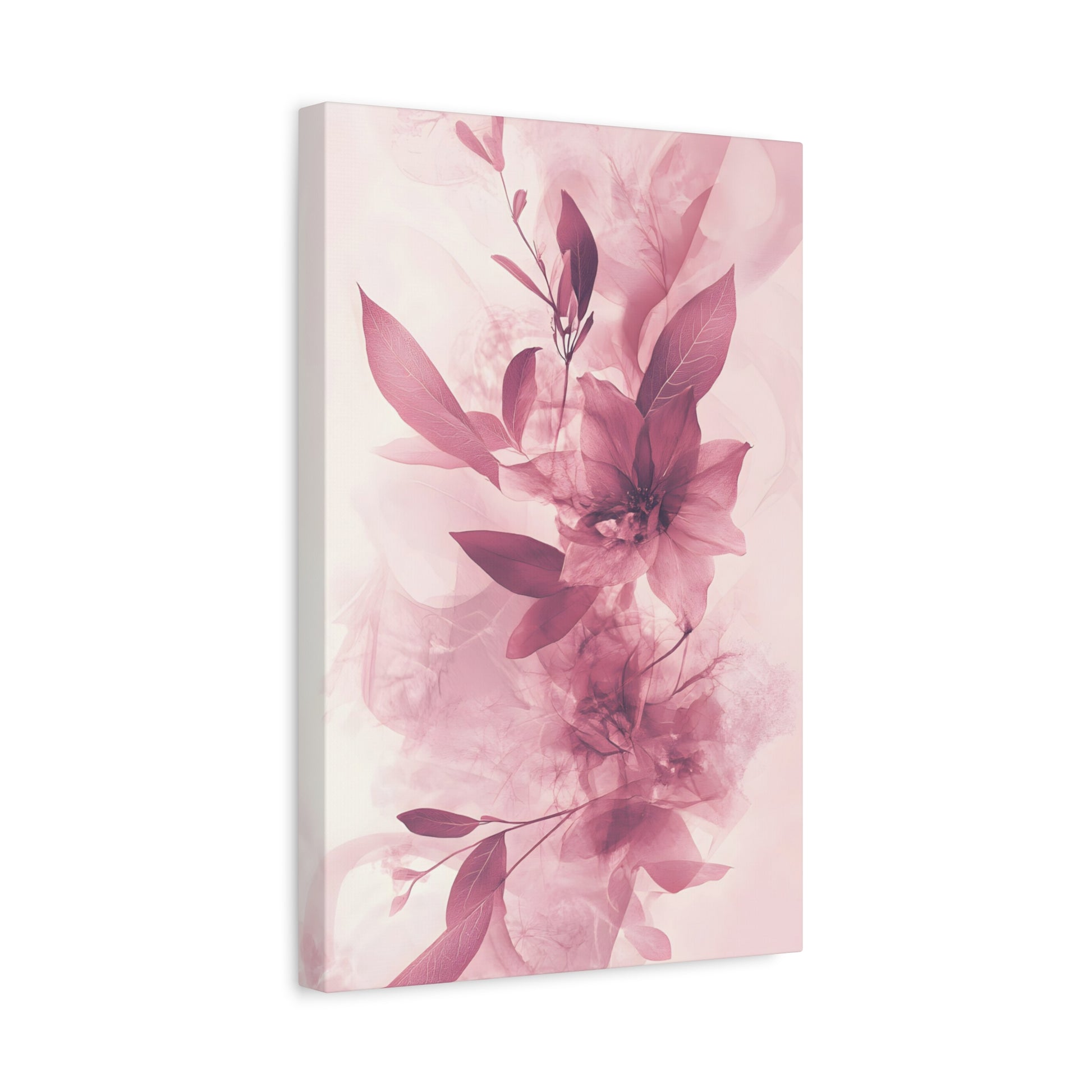 Blush Floral Canvas Wall Art — Pink Botanical Matte Stretched Canvas