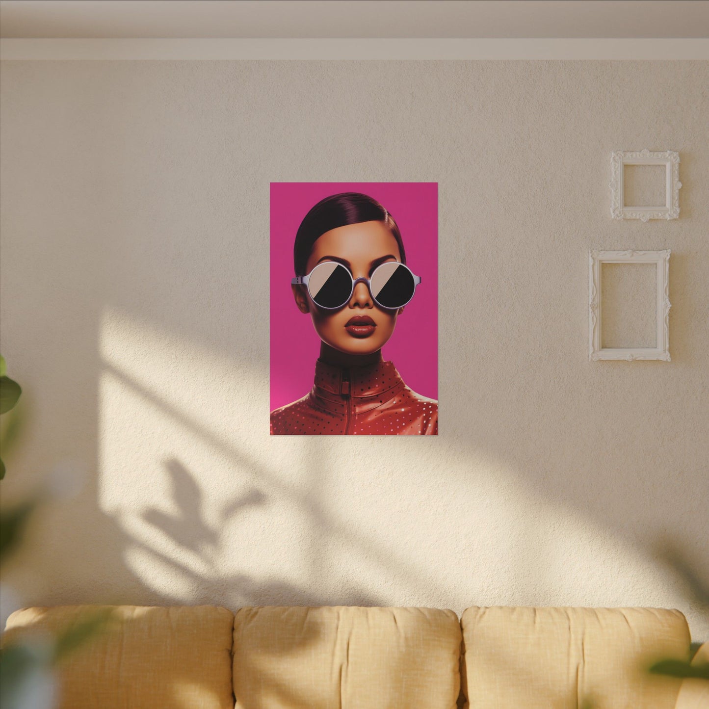 Fashionable Wall Art Canvas - Bold Pink Portrait with Sunglasses