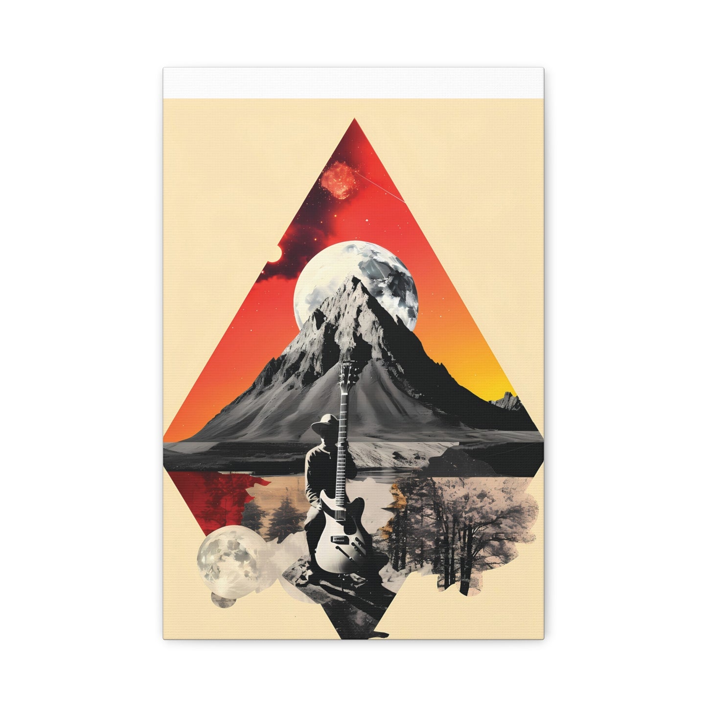 Mountain Guitar Art Canvas Print, Retro Wall Decor