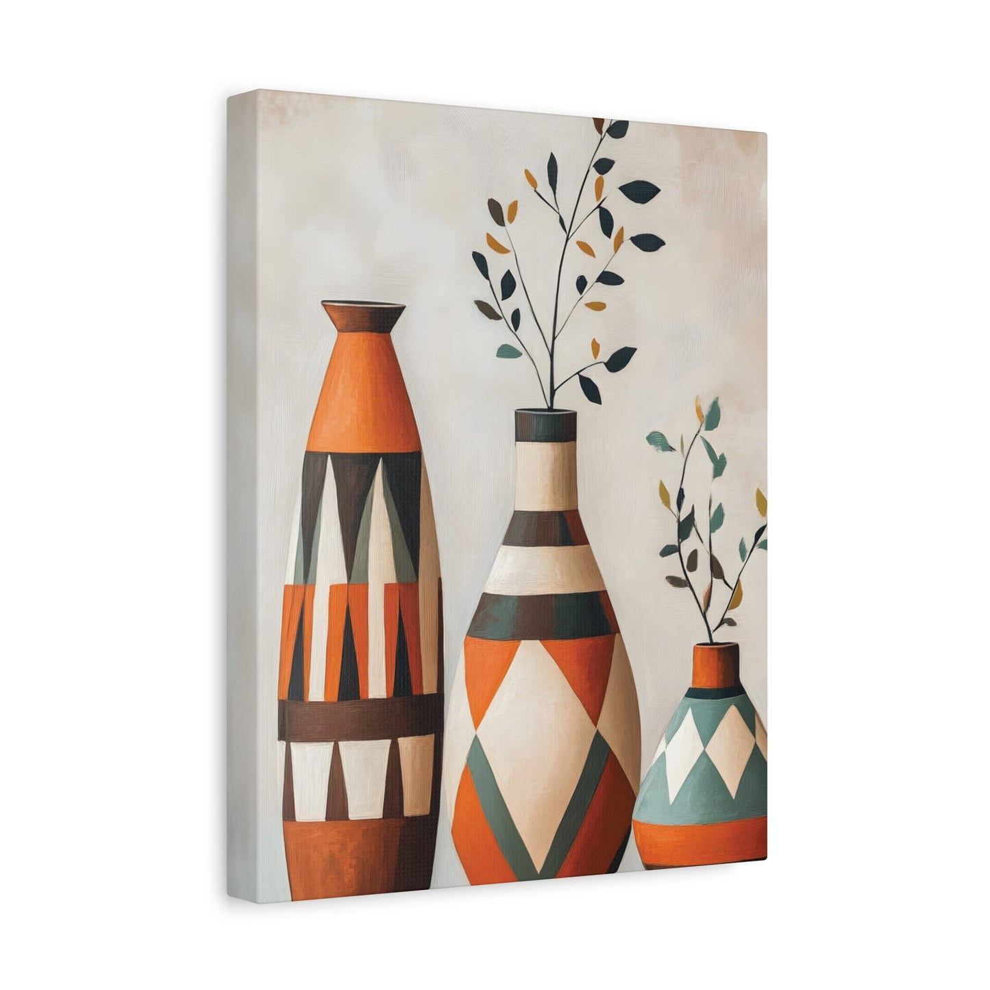 Geometric Vases Canvas Wall Art – Boho Tribal Matte Stretched Print