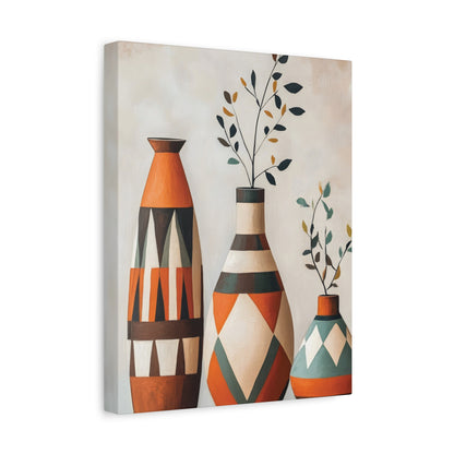Geometric Vases Canvas Wall Art – Boho Tribal Matte Stretched Print