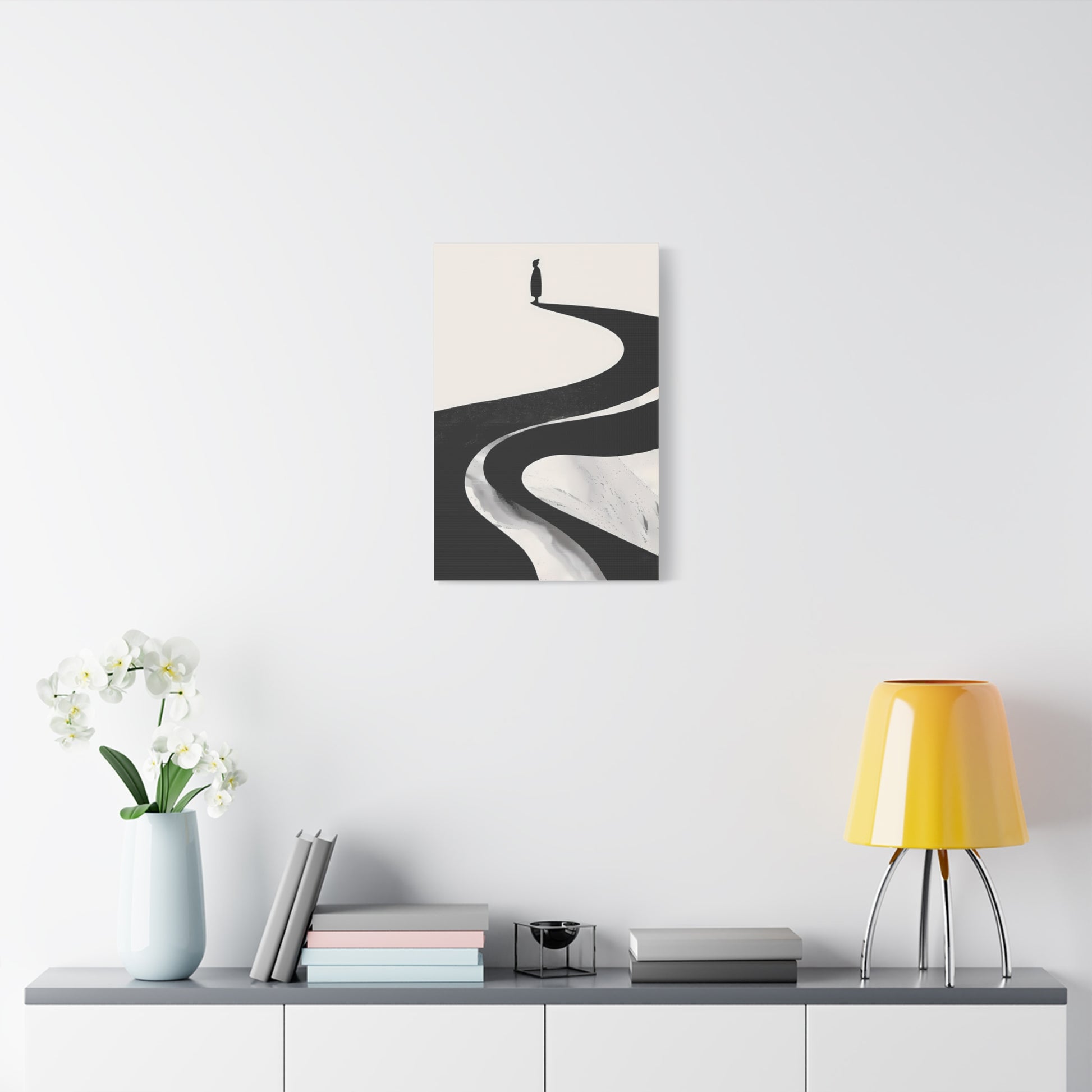 Minimalist Canvas Wall Art — Lone Figure on Winding Path Matte Stretched Canvas