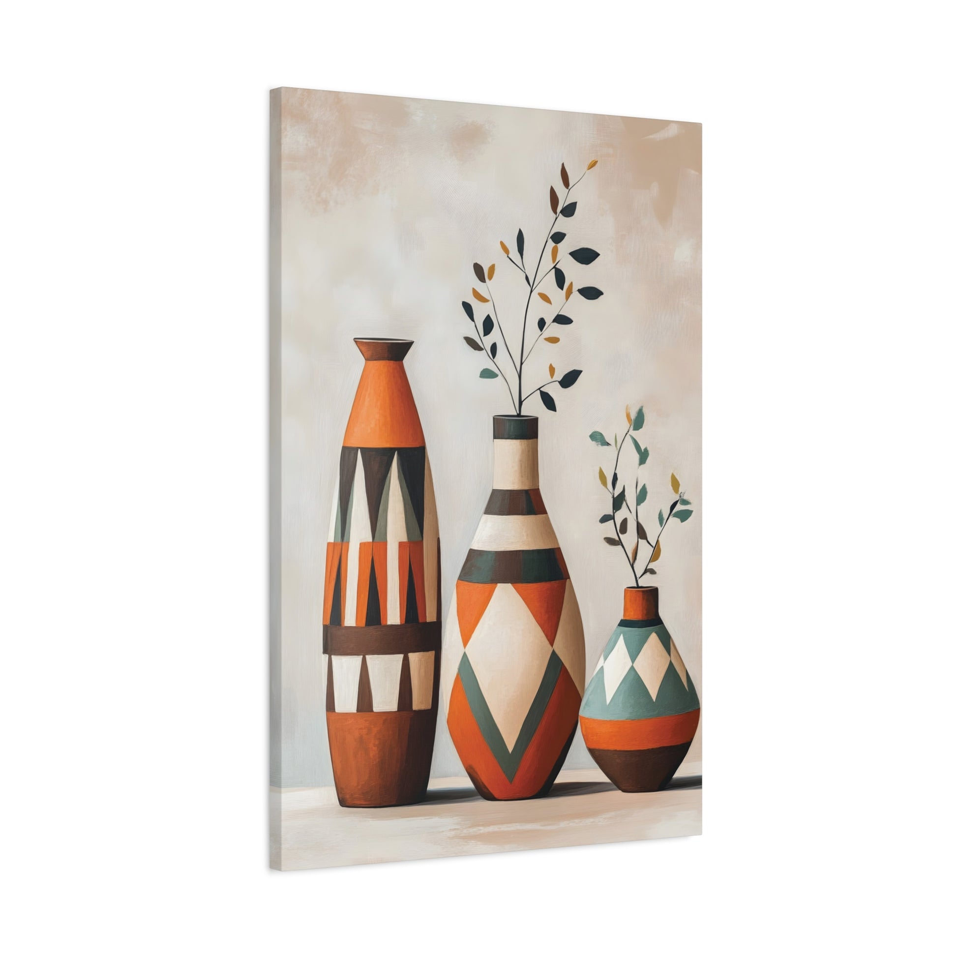 Geometric Vases Canvas Wall Art – Boho Tribal Matte Stretched Print