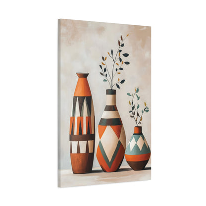 Geometric Vases Canvas Wall Art – Boho Tribal Matte Stretched Print