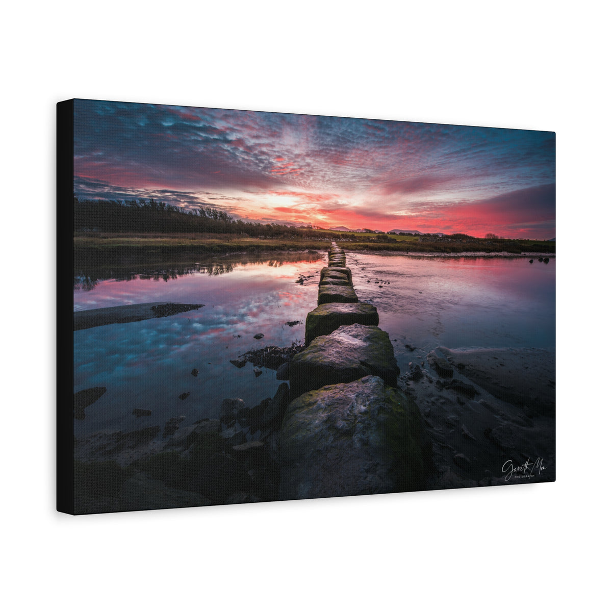 Afon Braint Ynys in November By Photographer Gareth Mon Jones | Autumn Sunset Over the Stepping Stones