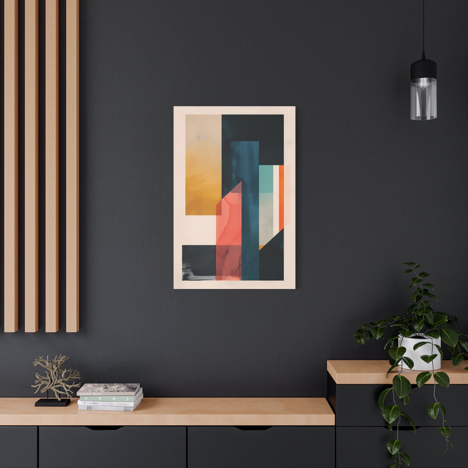 Abstract Geometric Canvas Art — Modern Colorblock Matte Stretched Print